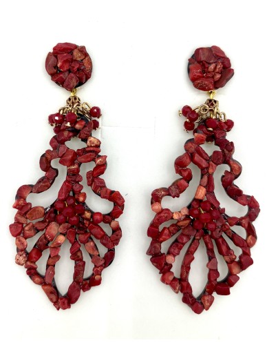 Pendiente flor bola coral