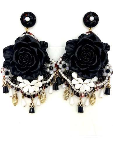 Pendiente forma V con flor grande