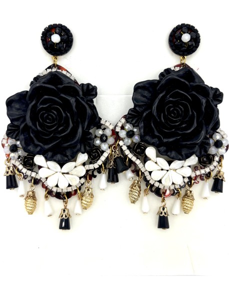 Pendiente forma V con flor grande