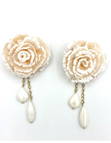 Pendiente clavel mini beig cadena