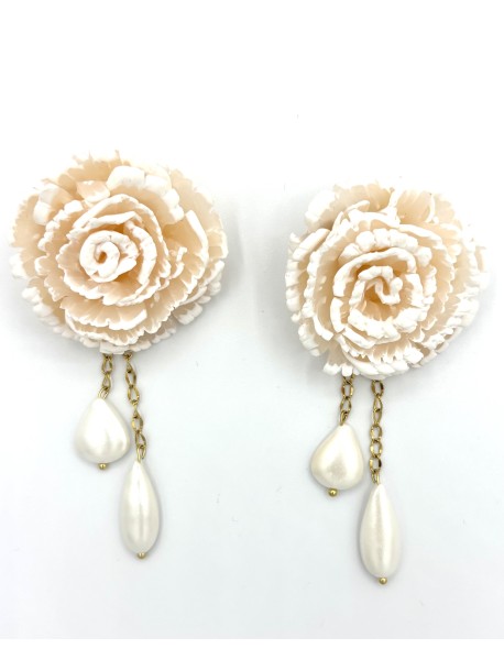 Pendiente clavel mini beig cadena