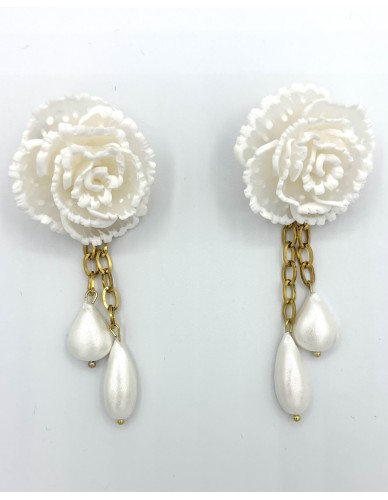 Pendiente clavel mini blanco translucido cadena